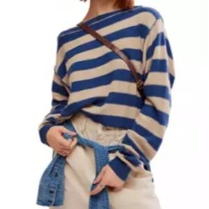 We the Free by Free People Into-the-Blue Striped Pullover Sweater EUC